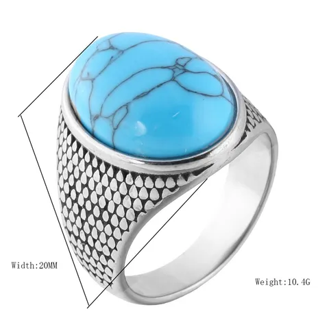 Vintage Men's 316L Stainless Steel Ring With Oval Synthetic Gemstone Punk Hip Hop Signet Ring Jewelry Gift For Men