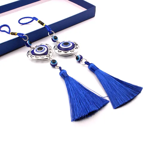 Adorno Colgante para Coche de Ojo Turco con Borla Amuleto de Protección de Suerte de Aleación Hueca y Vidrio Ojo Azul Llavero Colgante para Bolso