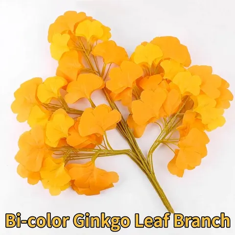 Artificial Ginkgo Leaves Branches For Home Decor Fake Fall Leaves Plastic Silk Fabric Autumn Yellow Green Faux Ginkgo Biloba Branch Wedding Photography Props
