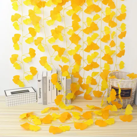 Artificial Ginkgo Leaf Vine Fake Plant Plastic Silk Greenery Garland For Home Wall Decor Wedding Party Photography Props