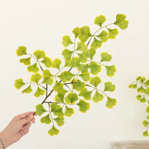 Artificial Ginkgo Leaf Single Branch Fake Plant Autumn Home Decoration Plastic Yellow Green Leaves Floral Arrangement