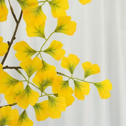 Artificial Ginkgo Leaf Single Branch Fake Plant Autumn Home Decoration Plastic Yellow Green Leaves Floral Arrangement