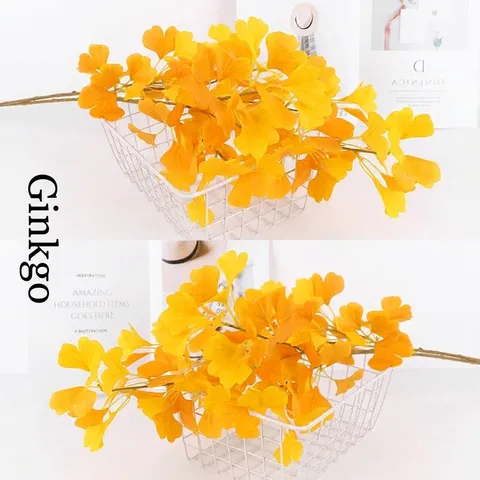 Τεχνητός Κλάδος Φύλλων Ginkgo Ψεύτικο Μεταξωτό Φυτό Χρυσό Φύλλωμα Για Γάμο Διακόσμηση Σπιτιού Floral Διάταξη Στηρίγματα Φωτογραφίας