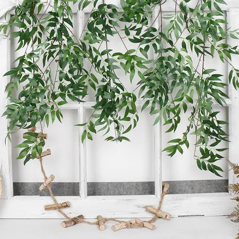 Artificial Willow Leaf Garland Green Silk Plant Fake Rattan For Home Wall Wedding Party Decoration