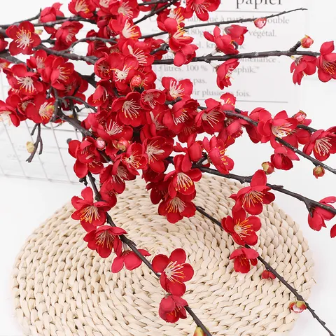 Artificial Plum Blossom Branches Silk Fake Flowers Long Stem Floral Arrangement For Home Living Room Table Decor