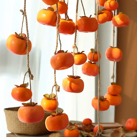 Frosted Artificial Persimmon Hanging String Foam Fruit Autumn Decoration For Home Restaurant Wall Decor Harvest Style