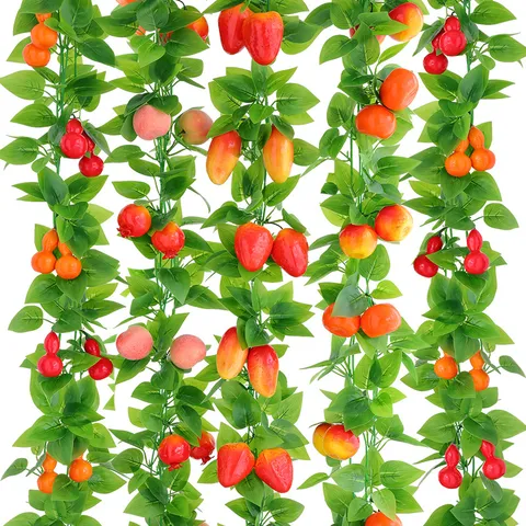 Artificial Fruit Vine Hanging Garland Realistic Green Leaves Silk Foam Peach Chili Orange Home Garden Ceiling Decoration