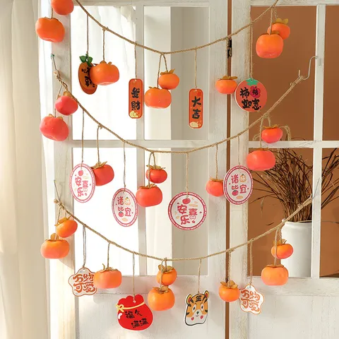 Frosted Artificial Persimmon Hanging String Foam Fruit Autumn Decoration For Home Restaurant Wall Decor Harvest Style
