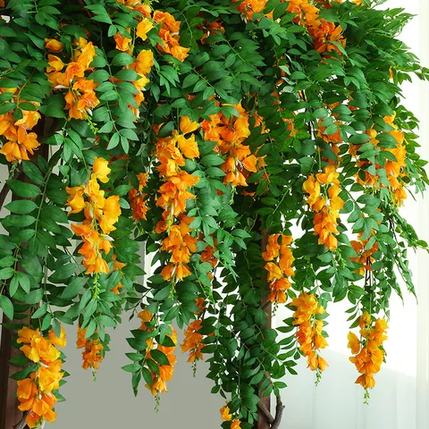 Artificial Fuchsia Hanging Vine Silk Fabric Plastic Fake Flowers Rattan Hanging Plant For Home Wall Decor Wedding Photography Props