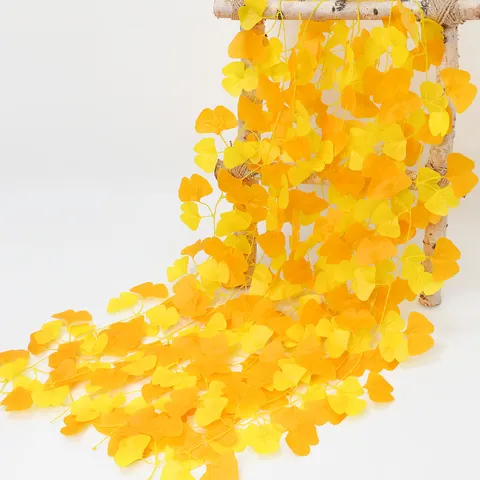 Artificial Ginkgo Leaf Vine Fake Plant Plastic Silk Greenery Garland For Home Wall Decor Wedding Party Photography Props