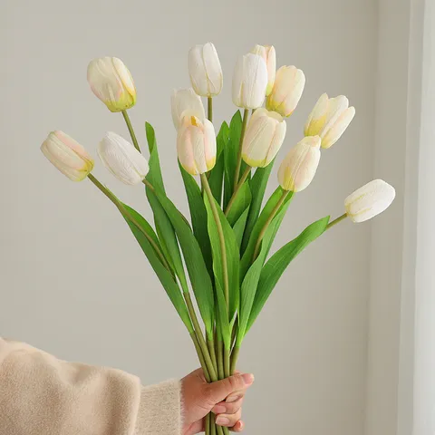 High-End Artificial Silk Tulip Flowers Wet-Feel Fake Flower Bouquets For Living Room Dining Table Home Decor