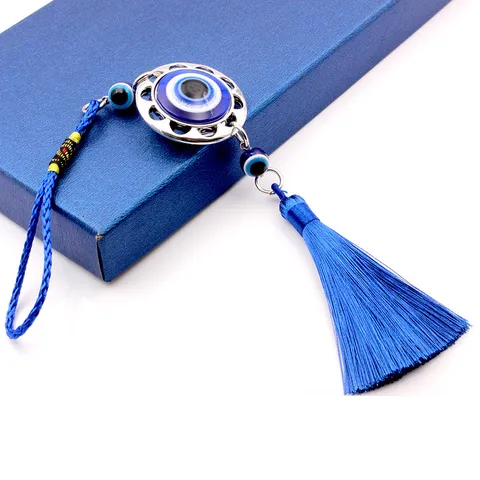 Adorno Colgante para Coche de Ojo Turco con Borla Amuleto de Protección de Suerte de Aleación Hueca y Vidrio Ojo Azul Llavero Colgante para Bolso