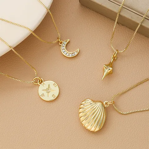 Fashion Copper Gold Plated Pendant Necklace Rhinestone Geometric Star Clavicle Box Chain For Women Jewelry Gift