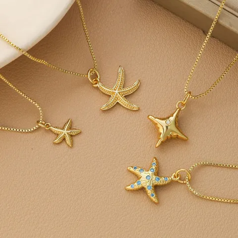 Fashion Copper Gold Plated Pendant Necklace Rhinestone Geometric Star Clavicle Box Chain For Women Jewelry Gift