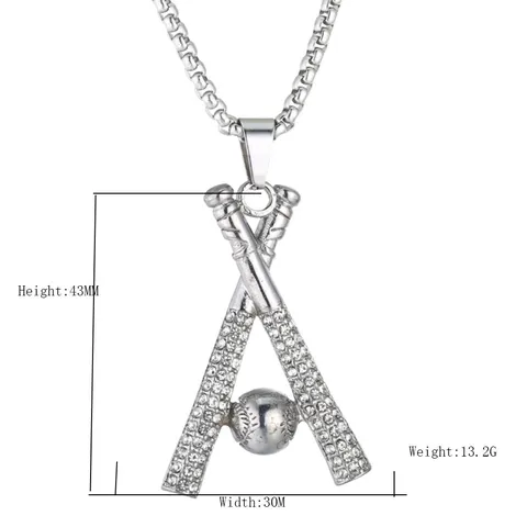 Hip Hop Stainless Steel Baseball Bat And Ball Pendant Necklace For Men Women Gold Silver Plated Rhinestone Sports Jewelry Pendant Only Without Chain