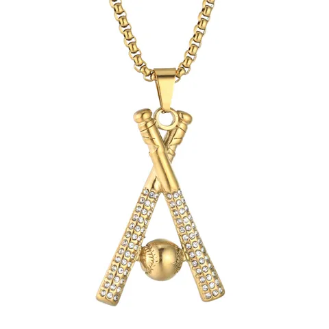 Hip Hop Edelstahl Baseballschläger Anhänger Halskette Mit Strass Für Herren Damen Gold Silber Überzogener Sportschmuck