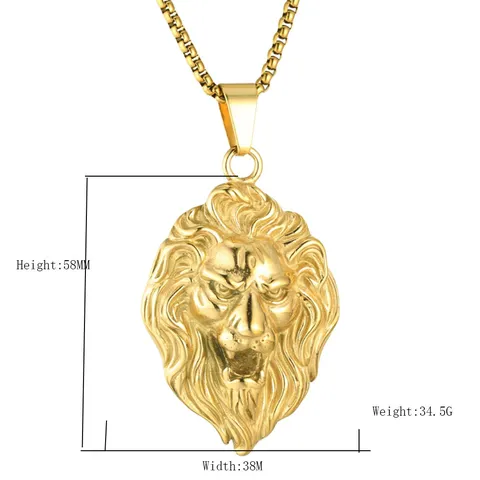 Colgante de Cabeza de León de Acero Inoxidable para Hombre Chapado en Oro Diseño Punk Rock Solo Colgante Sin Cadena Joyería Americana