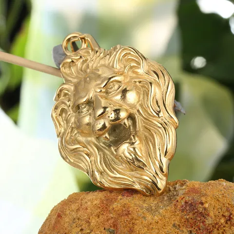 Colgante de Cabeza de León de Acero Inoxidable para Hombre Chapado en Oro Diseño Punk Rock Solo Colgante Sin Cadena Joyería Americana