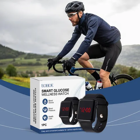 EOHOE Smart Health Watch Glucose Blood Pressure Monitoring Sports Fitness Watch Silicone Strap LED Digital Display Energy Management