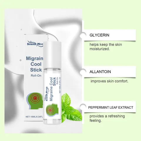 South Moon Migraine Cooling Stick Roll On Headache Relief Peppermint Oil For Head Neck Care Refreshing Soothing Liquid