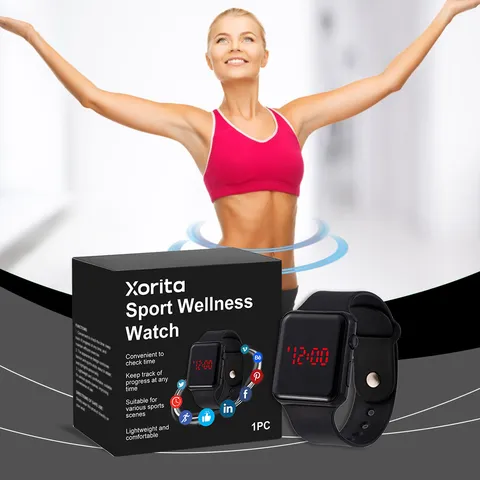 XORITA Balanced Sports Watch LED Red Digital Display Lightweight Silicone Strap Electronic Wristwatch For Fitness Running Men Women