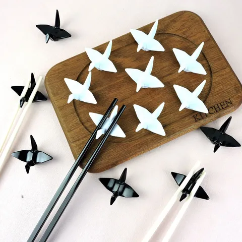Japanese Style Crane Origami Melamine Chopstick Rest Minimalist Black White Tableware Holder For Home Restaurant Wedding Table Decoration