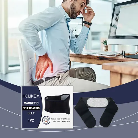 HOUKEA Magnetic Self-Heating Waist Support Belt For Pain Relief Lower Back Brace Adjustable Breathable Posture Corrector Black