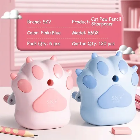 Cute Cat Paw Manual Hand Cranked Pencil Sharpener For Students Plastic Desktop Stationery Office Supplies Birthday Gift For Kids