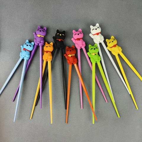 Kids Training Chopsticks Melamine Silicone Panda Lucky Cat Cartoon Head Children Easy Grip Learning Tableware