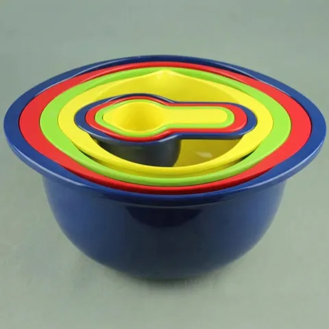 8 Piece Multicolored Melamine Nesting Salad Bowl And Measuring Cup Set Stackable Space Saving Kitchen Cooking Prep Tool