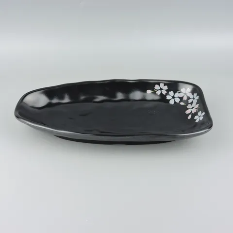 Melamine Triangular Dinner Plate Black Cherry Blossom Pattern Serving Plate Modern Minimalist Tableware