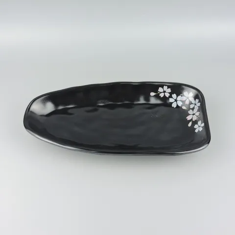 Melamine Triangular Dinner Plate Black Cherry Blossom Pattern Serving Plate Modern Minimalist Tableware