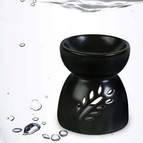 Quemador de Aceites Esenciales de Cerámica Mate Diseño de Hoja Hueca Quemador de Cera Portavelas de Aromaterapia Hecho a Mano para el Hogar
