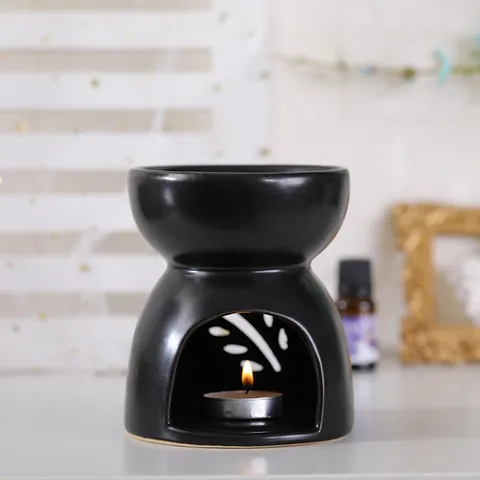 Quemador de Aceites Esenciales de Cerámica Mate Diseño de Hoja Hueca Quemador de Cera Portavelas de Aromaterapia Hecho a Mano para el Hogar
