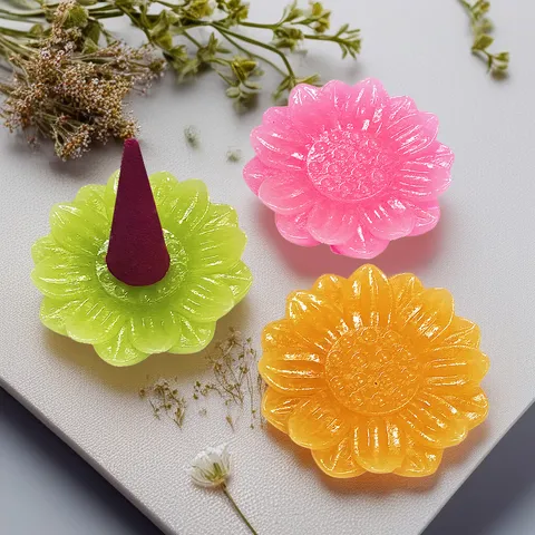 Lotus Flower Incense Holder Fireproof Heat Resistant Resin Cone Incense Burner Base For Home Office Desktop Decor Zen Aroma Accessory