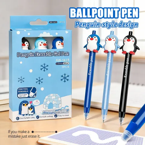 Cute Penguin Erasable Gel Pen Set Cartoon Animal Thermal Erasable Ballpoint Pens For School Office Students Stationery