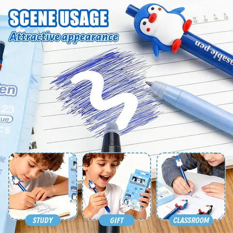 Cute Penguin Erasable Gel Pen Set Cartoon Animal Thermal Erasable Ballpoint Pens For School Office Students Stationery