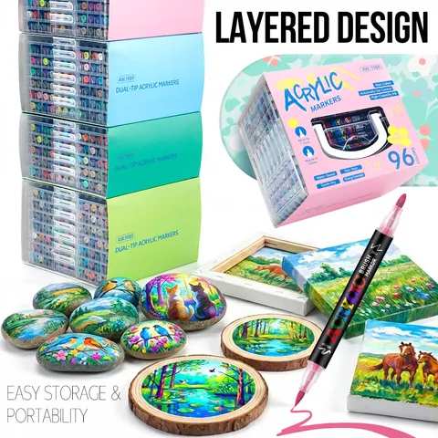 Dual Tip Acrylic Marker Pens Set Water Based Quick Dry Art Markers For Kids Drawing Rock Painting Canvas School Supplies
