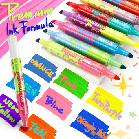 Dual Tip Highlighters Pastel Aesthetic Highlighter Pens Assorted Colors Cute Marker Pens For Students School Office Writing