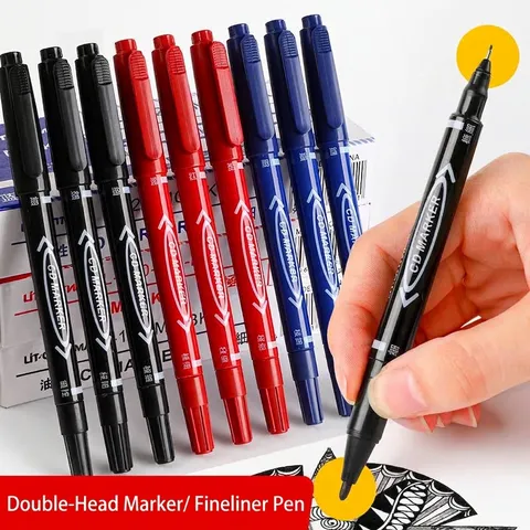 Dual Tip Permanent Marker Waterproof Quick Drying Oil Based Double Headed Sketch Marking Pen For Office School