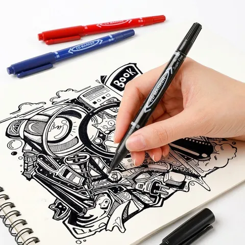 Dual Tip Permanent Marker Waterproof Quick Drying Oil Based Double Headed Sketch Marking Pen For Office School