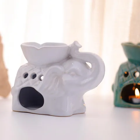 Quemador de Aroma de Cerámica de Elefante Quemador de Aceite Esencial de Pétalo Portavelas para Decoración del Hogar