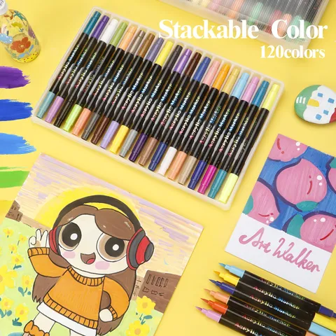 Dubbelzijdige Twee-Kleurige Acryl Marker Pennen Set Wasbare Kunst Markers Voor Kinderen Tekenen School Schrijfbehoeften