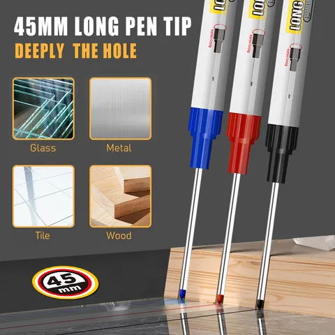 Professional Long Head Marker Pen For Deep Hole Woodworking Plumbing Tiles Metal Oil Based Permanent Ink Carpenter Marking Pen