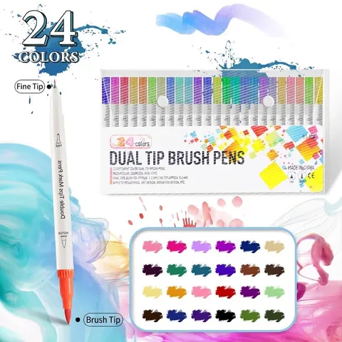 Dual Tip Watercolor Brush Pens Fine Point Drawing Markers Set Plastic Colored Art Pens For School Students