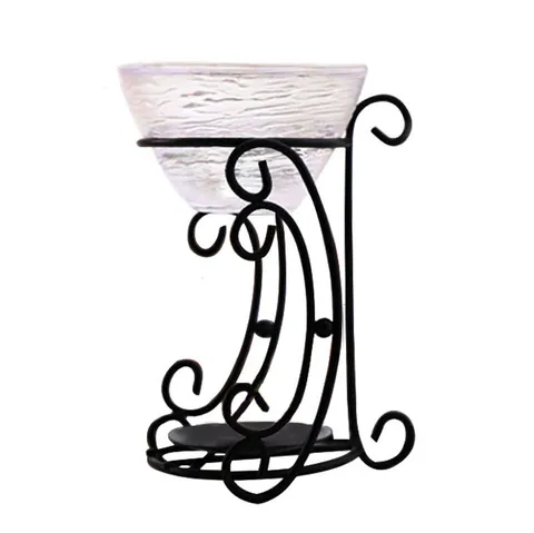 Brûleur d'Arôme en Art du Fer Minimaliste Nordique Avec Bol en Verre Et Base en Bois Diffuseur d'Huiles Essentielles Bougeoir