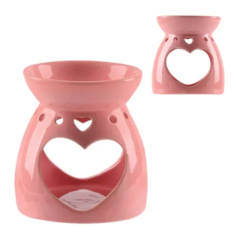Quemador de Aceites Esenciales de Cerámica Doble Corazón Rosa Romántico Portavelas Tealight Hueco Decoración Hogar Regalo San Valentín