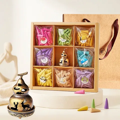 Natürliches Gewürz Kegel Räucherwerk Geschenkbox Set Mit Metall Kürbis Räucherstäbchenhalter Aromatherapie Geschenk Für Zuhause Büro