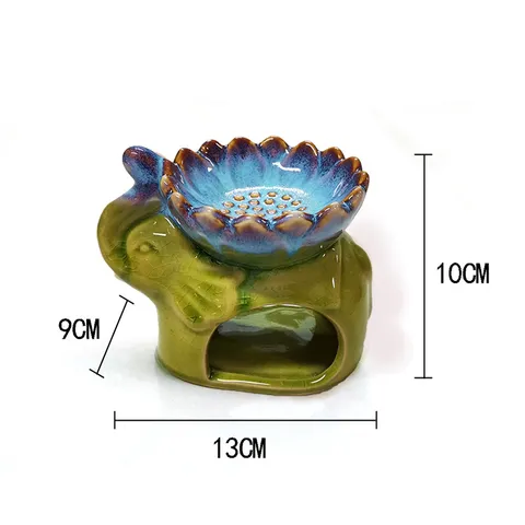 Ceramic Elephant Aroma Burner Lotus Flower Ice Crack Glaze Fragrance Diffuser Home Decor Essential Oil Burner