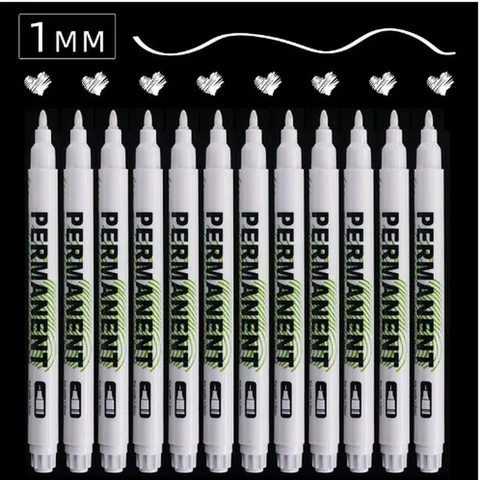 White Permanent Marker Fine Point Waterproof Oil Based Tire Paint Pen Refillable Fast Drying DIY Craft School Office Stationery